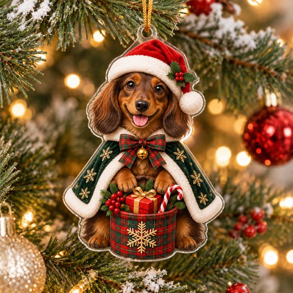 Acrylic Ornament Christmas Dachshund Santa Hat Tree Hanging for Dog Lovers
