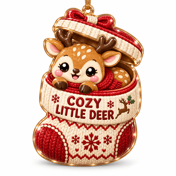 Acrylic Ornament Cozy Little Deer in Christmas Stocking Tree Hanging for Holiday Gift