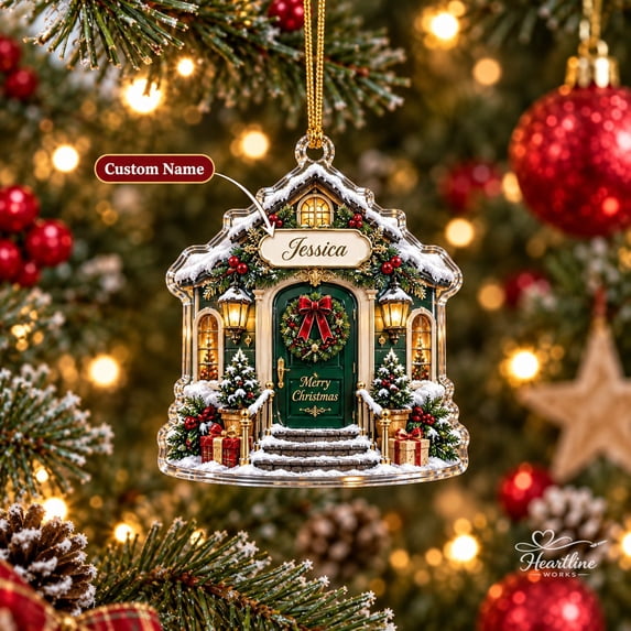 Acrylic Ornament Custom Cottage Door Tree Hanging Christmas Gift ...