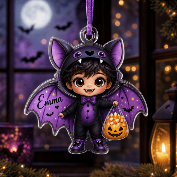 Acrylic Ornament Cute Purple Bat Costume Acrylic Window Hanging for Halloween Gift