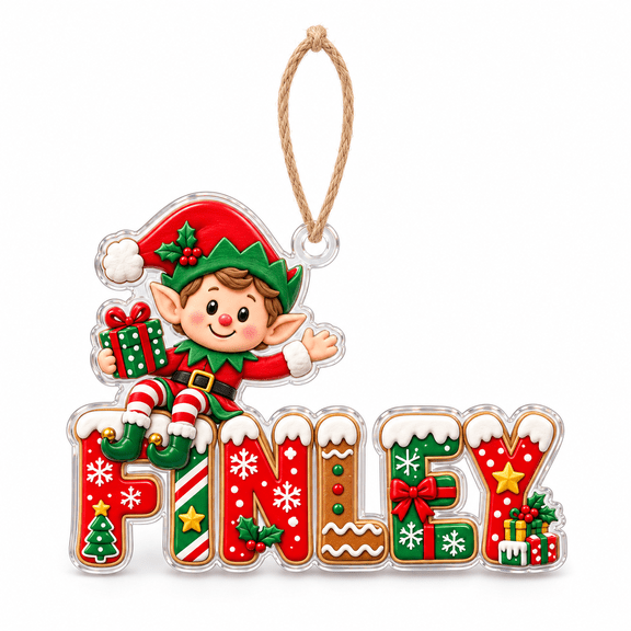 Acrylic Ornament Finley Christmas Elf Name, Tree Hanging Keepsake for Holiday Gifting