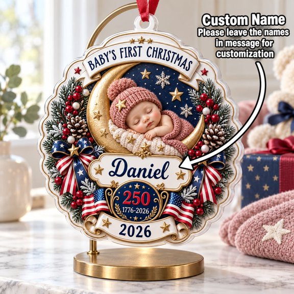 Acrylic Ornament First Christmas Personalized Clear Hanging Decor Christmas Gift