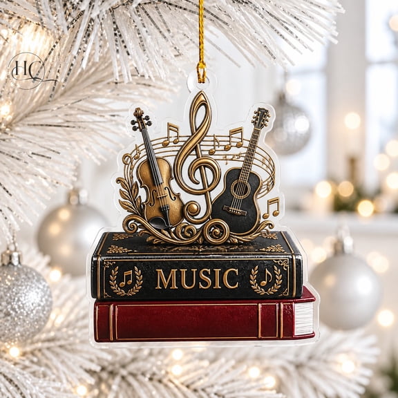 Acrylic Ornament Guitar, Treble Clef and Notes Christmas Tree Hanging for Musicians