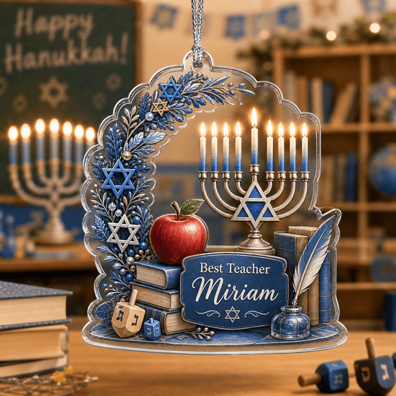 Acrylic Ornament Hanukkah Teacher Books and Menorah Acrylic Hanging Decor for Teachers