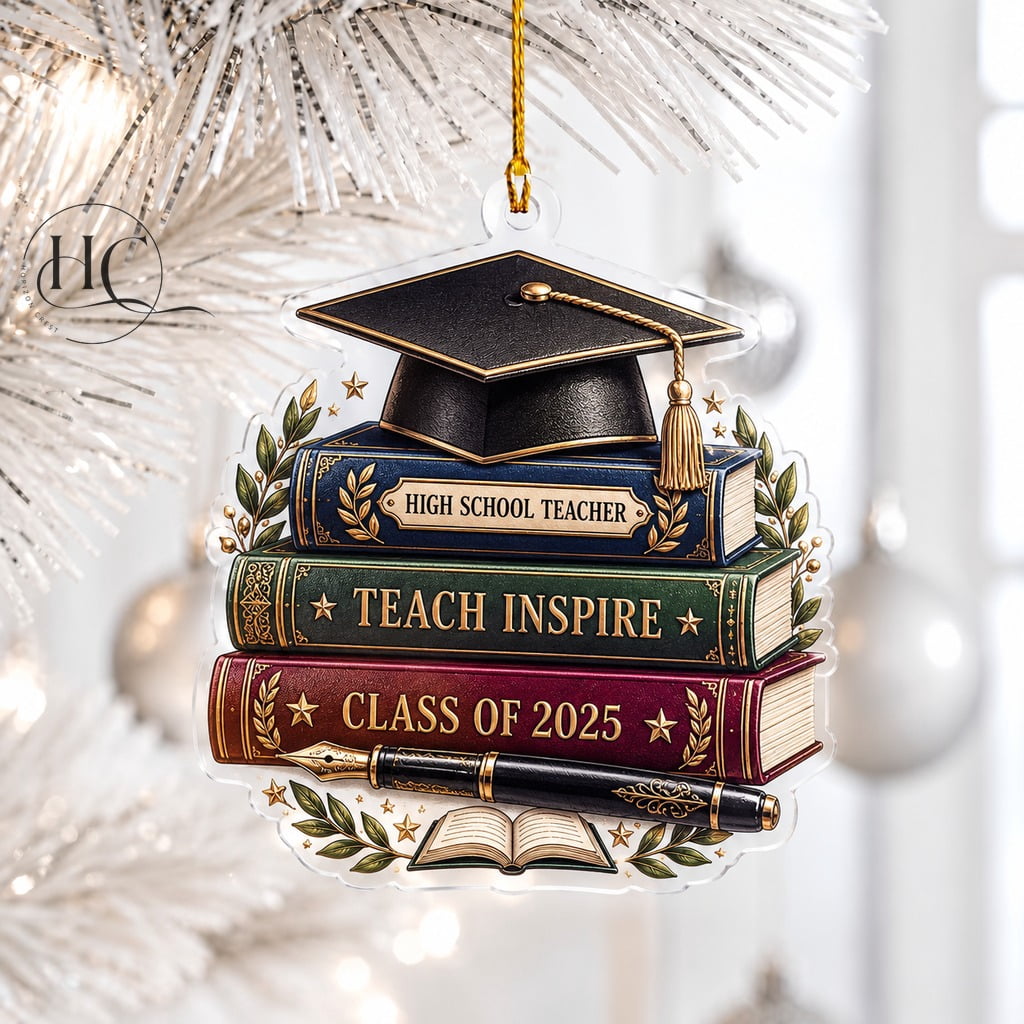 Acrylic Ornament High School Teacher Graduation Cap and Textbooks Tree ...