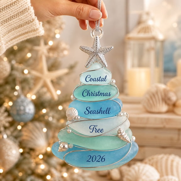 Acrylic Ornament Layered Seashell Tree Acrylic Hanging Christmas Tree for Coastal Christmas Lovers