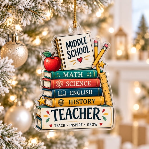 Acrylic Ornament Middle School Teacher Book Stack Tree Hanging Christmas Gift