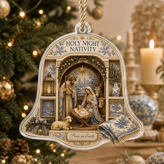 Acrylic Ornament Nativity Toile de Jouy Bell-Shaped Acrylic Tree Hanging for Christmas