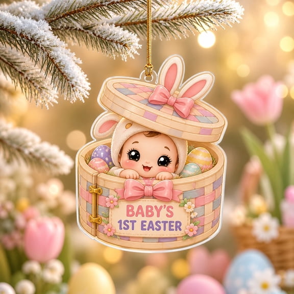 Acrylic Ornament Pastel Bunny Easter Basket Acrylic Hanging Keepsake for First Easter Gift