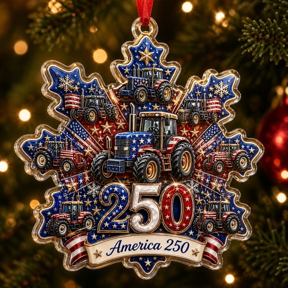 Acrylic Ornament Patriotic Tractor Snowflake Clear Acrylic Hanging Keepsake for Christmas Tree