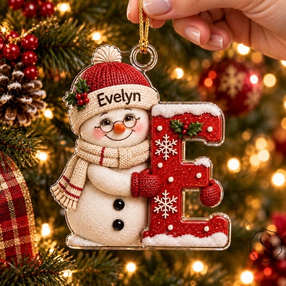 Acrylic Ornament Personalized Snowman Monogram, Christmas Tree Decoration for Grandma
