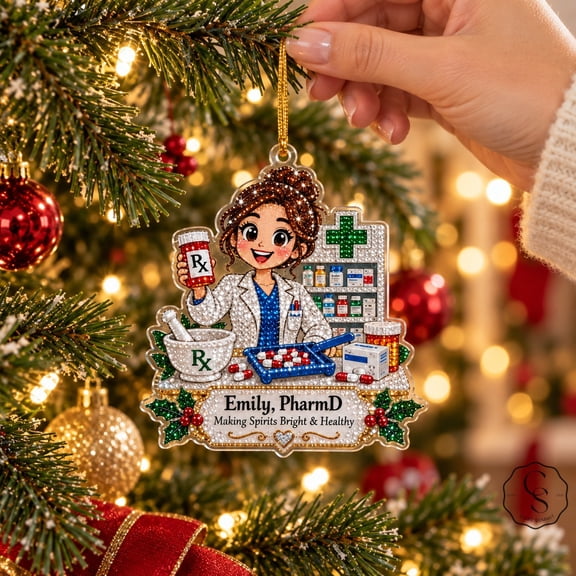 Acrylic Ornament Pharmacist Holiday Design for Christmas Tree, Pharmacy Technician Gift