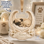 Acrylic Ornament Pug Memorial Angel Wings Acrylic Christmas Tree Decor for Pet Loss, Custom Pet Name Dog