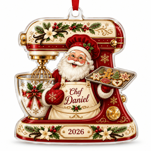 Acrylic Ornament Santa Baker Chef Daniel 2026, Christmas Tree Decoration for Cookie Lovers