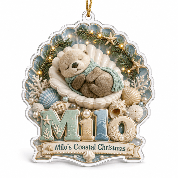 Acrylic Ornament, Seafoam Coastal Shell Christmas Tree Hanging Keepsake for Families