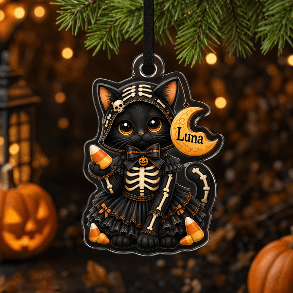 Acrylic Ornament Skeleton Cat Halloween Acrylic Hanging Tree Decor for Cat Lovers