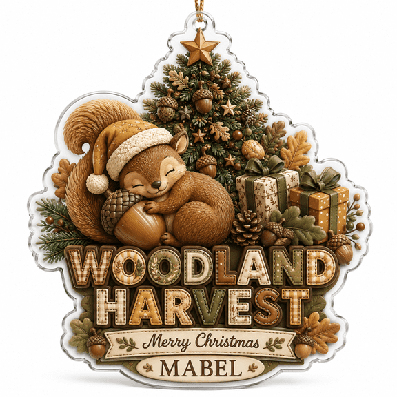 Acrylic Ornament Squirrel Acorn Christmas Woodland Harvest Tree Hanging Gift
