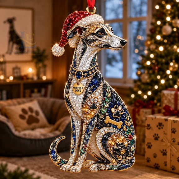 Acrylic Ornament Whippet Christmas Dog, Personalized Name Tree Decoration for Pet Lovers