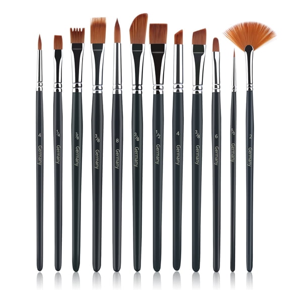 PartyKindom Gouache Paint Brushes Wash Shape Brown 12pcs Back to School