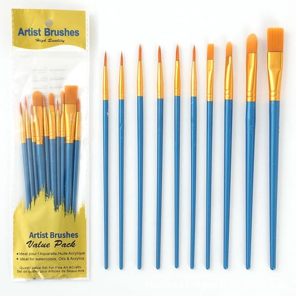 Acrylic Paint Brush Set 10pcs Nylon Hair Brushes for All Purpose Oil New B5