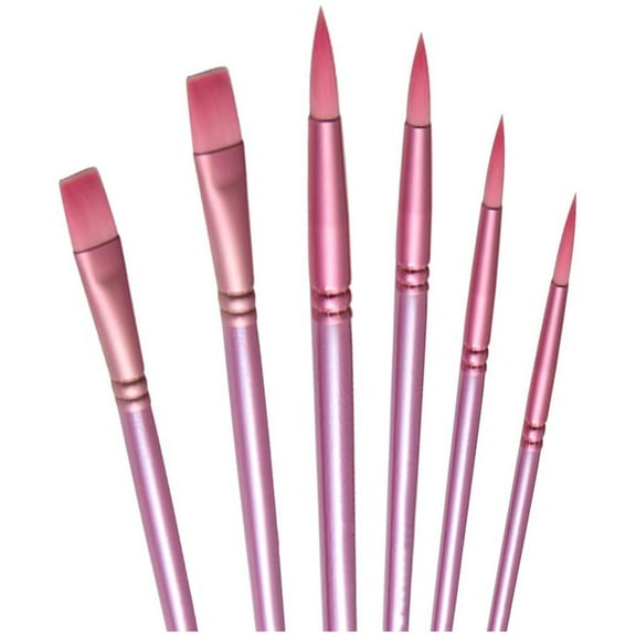 Acrylic Paint Brush Set, 6 PCS Watercolor Brushes, Painting Brush Nylon Hair Brushes for All Purpose Oil Watercolor Painting Beginner Kits, Gift for Painting Lovers (Pink)