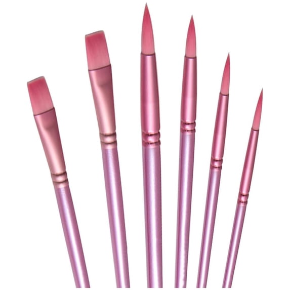 Acrylic Paint Brush Set, 6 PCS Watercolor Brushes, Painting Brush Nylon Hair Brushes for All Purpose Oil Watercolor Painting Beginner Kits, Gift for Painting Lovers (Pink)