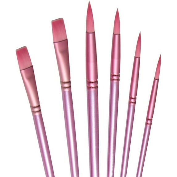 Acrylic Paint Brush Set, 6 pcs Watercolor Brushes, Painting Brush Nylon Hair Brushes for All Purpose Oil Watercolor Painting Beginner Kits (6, Green)