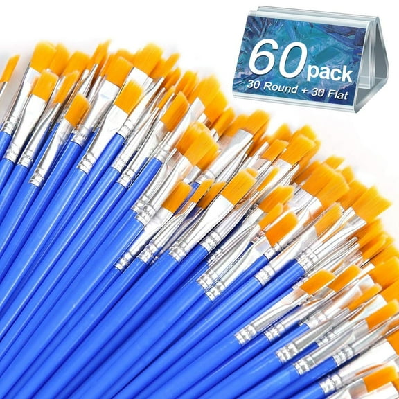 Acrylic Paint Brush Set, 60 Pcs Oil Watercolor Acrylic Paint Brush, Artist Paintbrushes for Body Face Rock Canvas, Kids Adult Drawing Arts Crafts Supplies, Blue