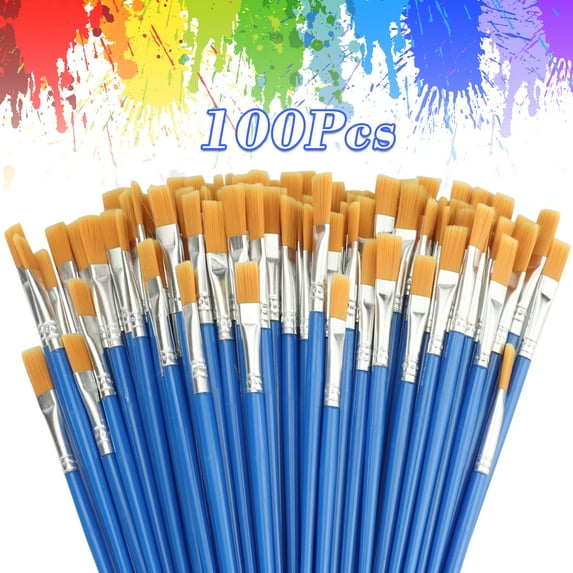 Acrylic Paint Brush Set, TSV 100 Pcs Art Paintbrushes for Oil Watercolor Painting, Detailing & Rock Painting - Blue