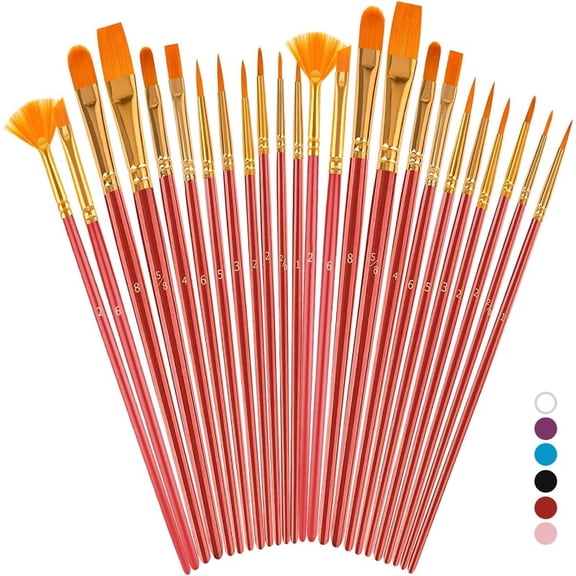 Acrylic Paint Brushes Set, 20Pcs Round Pointed Tip Artist Paintbrushes for Acrylic Oil Watercolor Canvases Rock Body Face Nail Miniature Detailing Drawing Art Supplies