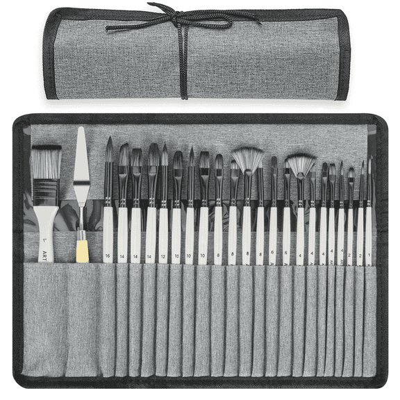 Xueyu Acrylic Paint Brushes Set, 24Pcs Round Pointed Tip Artist Paintbrushes for Acrylic Oil Watercolor Canvases Rock Body Face Nail Miniature Detailing Drawing Art Supplies