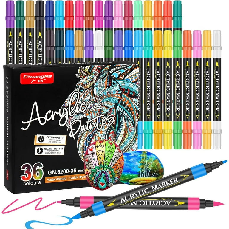 Acrylic Paint Marker, 36 Colours Double Tip Acrylic Felt Pens with