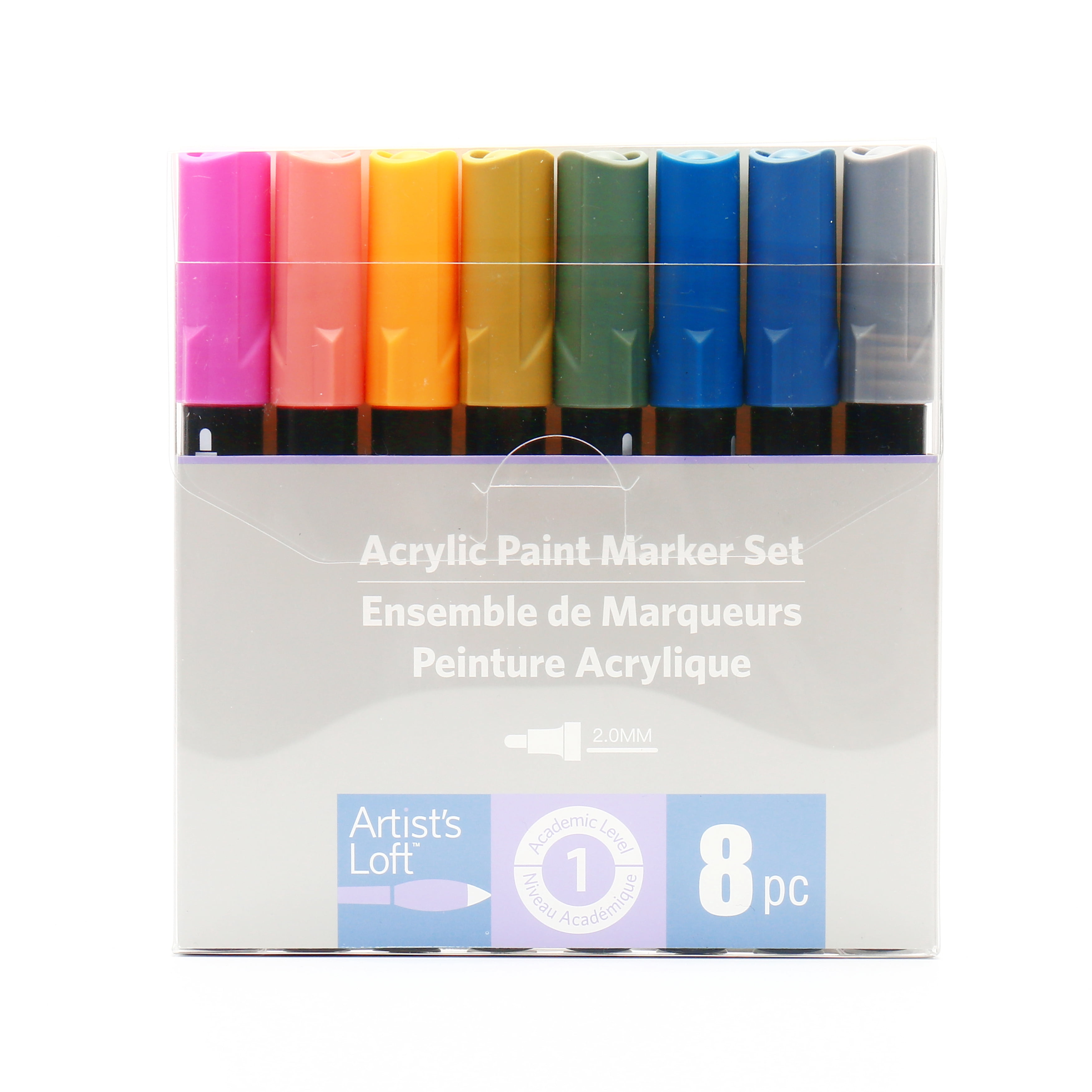 Artist's Loft Acrylic Paint Marker Set - 2mm Tip - Water-Based, Alcohol-Free, Quick-Dry Ink - Works on Glass, Wood, Metal, Ceramic, and Plastic Surfaces, 6 Pack