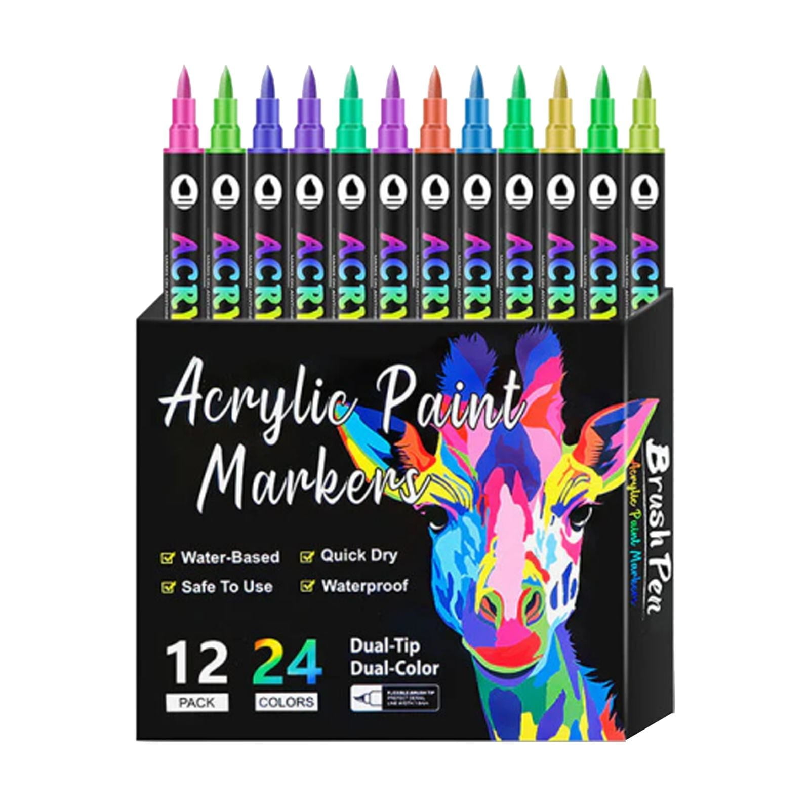 Acrylic Paint Marker Set for Rock Painting,Brush Tip Pens for Ceramic Wood Canvas,for Paint Marker Brush Pens for Rock Ceramic Glass DIY Crafts,Hecnuo