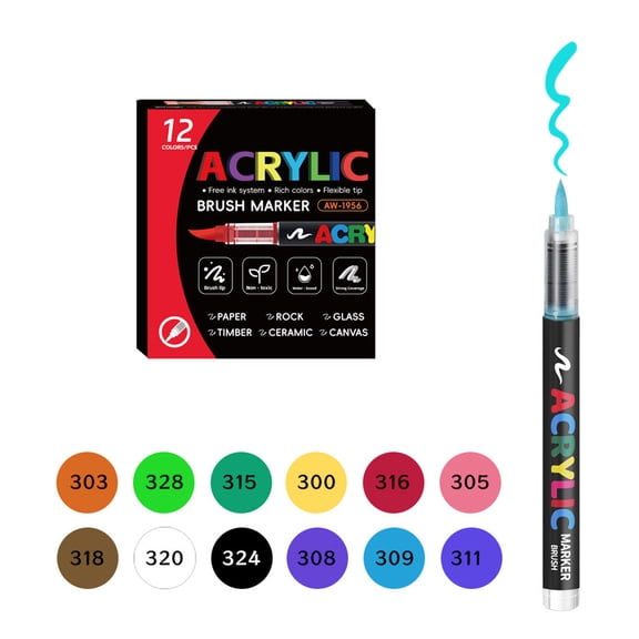 Acrylic Paint Marker with Soft Brush Tip Liquid Acrylic Paint Pen for Drawing on Paper Stone Rock Canvas Glass