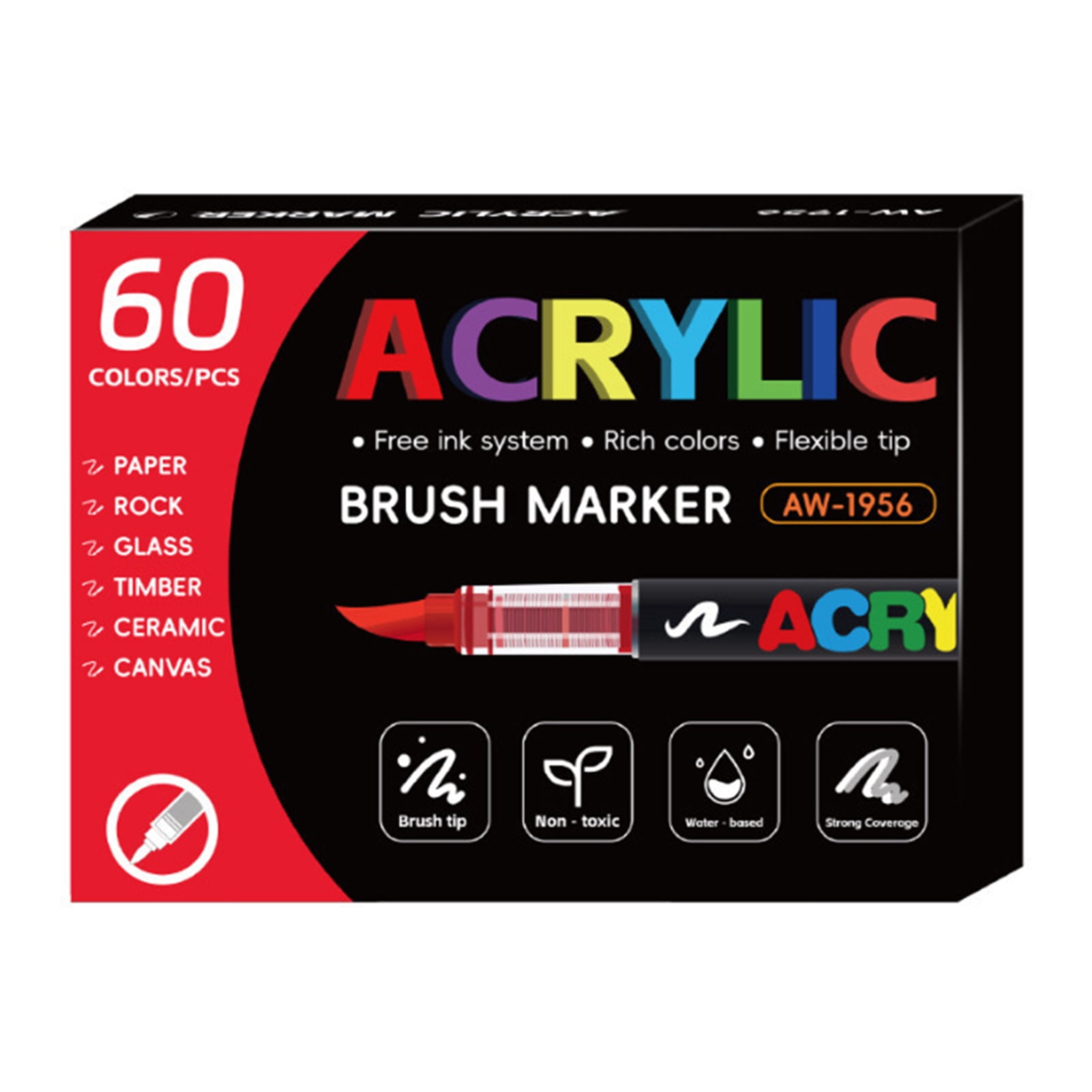 Acrylic Paint Marker with Soft Brush Tip Liquid Acrylic Paint Pen for Drawing on Paper Stone Rock Canvas Glass
