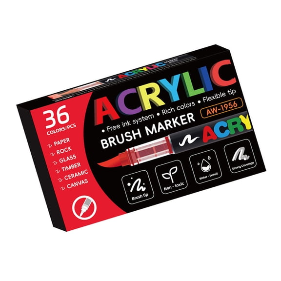 Acrylic Paint Marker with Soft Brush Tip Liquid Acrylic Paint Pen for Drawing on Paper Stone Rock Canvas Glass