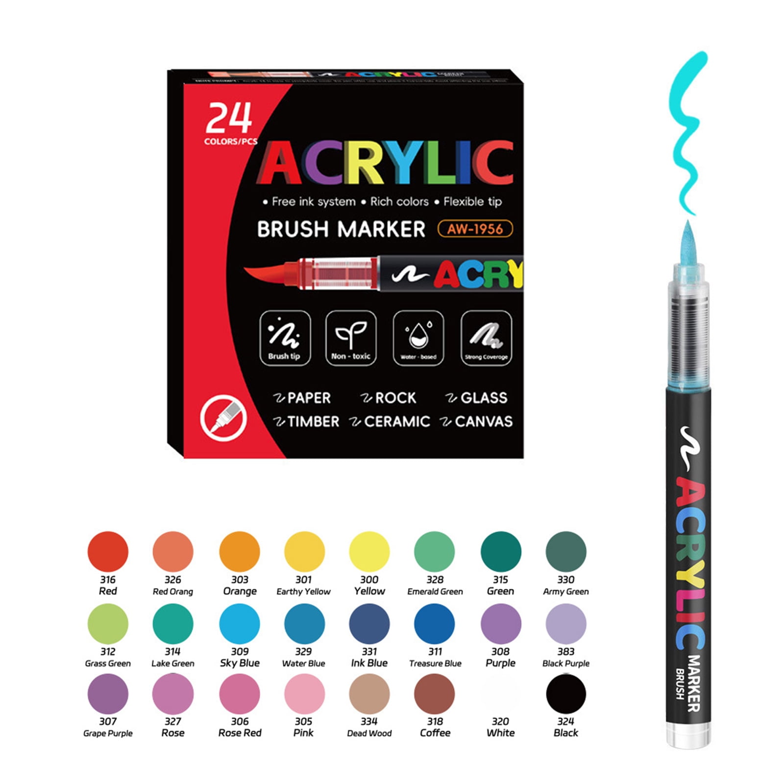 Acrylic Paint Marker with Soft Brush Tip Liquid Acrylic Paint Pen for Drawing on Paper Stone Rock Canvas Glass