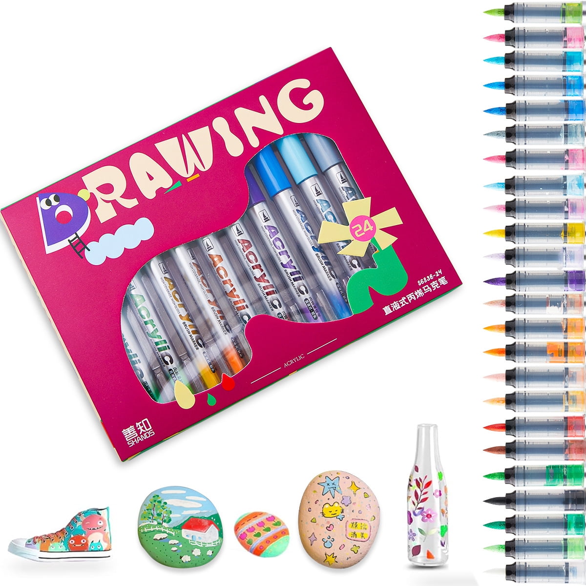 Acrylic Paint Markers, 24/36/48 Colors with Direct-Liquid Ink Control System, Professional-Grade Paint Pen for Rock Painting, Canvas, Glass, Plastic, Fabric & Creative Crafts