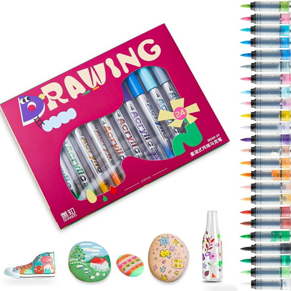 Acrylic Paint Markers, 24/36/48 Colors with Direct-Liquid Ink Control System, Professional-Grade Paint Pen for Rock Painting, Canvas, Glass, Plastic, Fabric & Creative Crafts