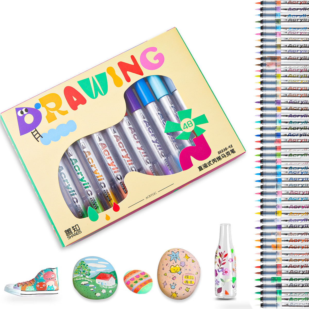 Acrylic Paint Markers, 24/36/48 Colors with Direct-Liquid Ink Control System, Professional-Grade Paint Pen for Rock Painting, Canvas, Glass, Plastic, Fabric & Creative Crafts