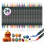 Acrylic Paint Markers, 24 Colors Dual Tip Acrylic Paint Pens for Wood, Canvas, Stone, Rock Painting, Glass, Ceramic Surfaces, DIY Crafts Making, 24 Dual Tip Acrylic Markers