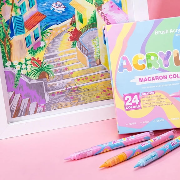 Acrylic Paint Markers 24 Colors Soft Brush Tips Pens For Canvas Rock And Paper Leak Proof 1.8ml54484