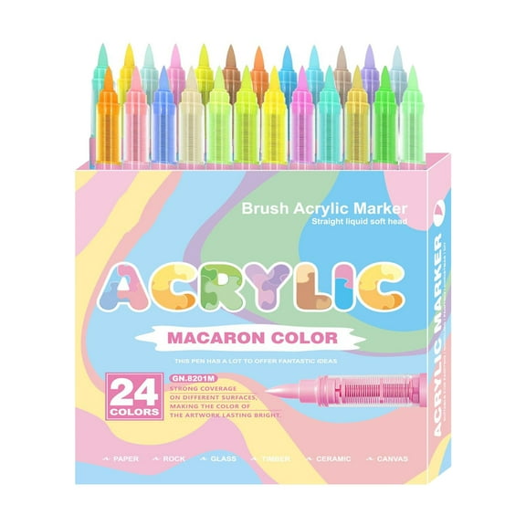 Acrylic Paint Markers 24 Pastel Colors Soft Brush Tips Pens For Canvas Rock And Paper Leak Proof 1.8ml
