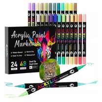 Acrylic Paint Markers, 24 Pcs 48 Colors Dual Tip Dual Color Acrylic Markers, Acrylic Markers Set Paint Pens for Stone, Wood, Calligraphy, Canvas, Ceramic, Metal, Glass, Rock Painting,DIY Crafts