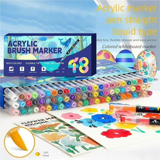 Acrylic Paint Markers,Acrylic Brush Markers Paint Pens, No Bleed Paint markers for Fabric,Wood,Rocks,Canvas Painting,Glass,Ceramic,Art Craft Supplies(48 Colors)