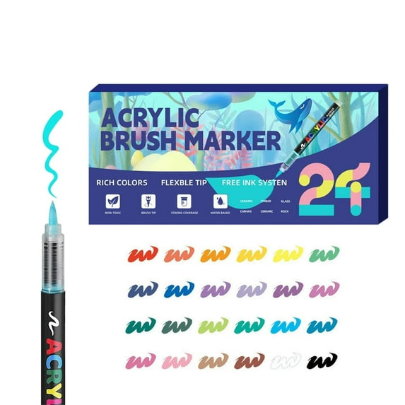 Acrylic Paint Markers, Brush Tip and Fine Tip Acrylic Paint Pens, Acrylic Markers Set, No Bleed Paint Markers for Wood, Stone, Canvas, Glass, Fabric, Egg, Rock Painting and DIY Crafts Art Supplies