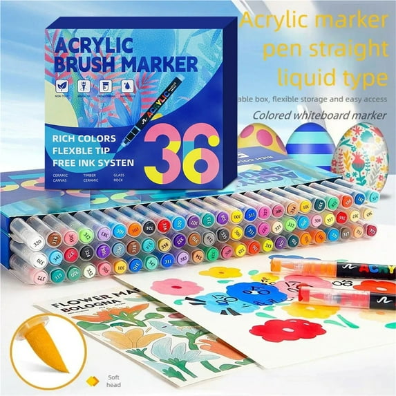 Acrylic Paint Markers Brush Tip,Waterproof Paint Pens acrylic Markers,No Bleed Acrylic Brush markers for Fabric,Wood,Rocks,Canvas Painting,Glass,Ceramic,Art Craft Supplies(36 Colors)