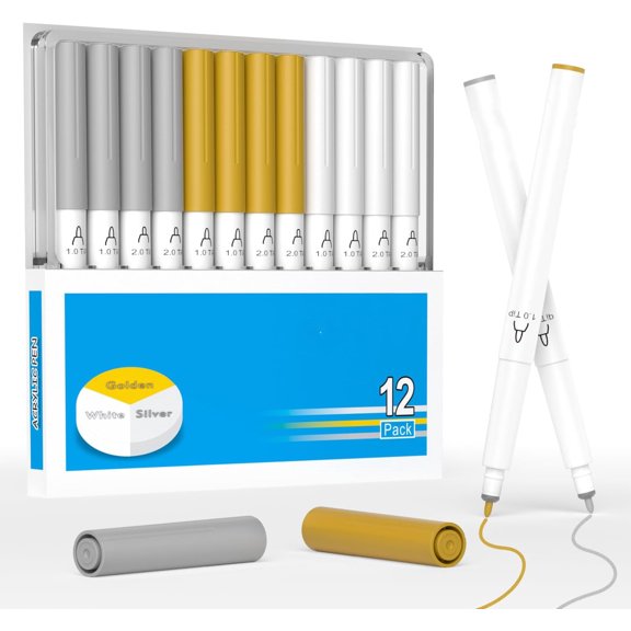 Acrylic Paint Markers for Cricut Maker 3/Maker/Explore 3/Air 2/Air, Gold Silver White Acrylic Paint Pens for Rocks, Paper, Wood, Canvas, Glass, Ceramic, Fabric (1.0 & 2.0 Tip)