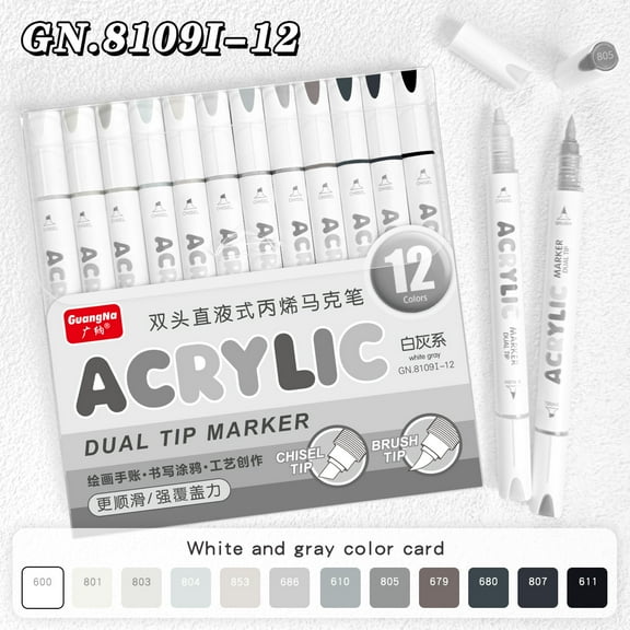Acrylic Paint Markers, Dual Tip Brush & Chisel Tip Acrylic Paint Pens, Automatic Ink Control, for Rock Painting, Ceramic, Wood